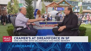 Salesforce CEO Marc Benioff goes oneonone with Jim Cramer [upl. by Atsyrt26]