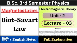 Biot Savart Law  BSc 3rd Semester Physics  Unit2  L03  Magnetostatics [upl. by Norford]