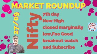 stockmarket Nifty 7th day New High closed marginally lowFno Good breakout watch and Subscribe [upl. by Fey460]