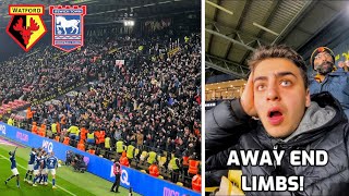 AWAY END CHAOS amp 2000 IPSWICH FANS GO MENTAL  Watford 12 Ipswich [upl. by Lirpa]