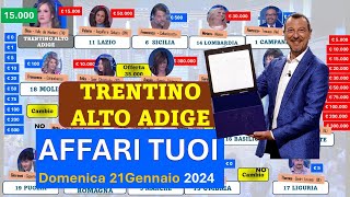 Affari tuoi domenica 21 gennaio 2024 con il Trentino Alto Adige I pacchi aperti in ordine [upl. by Yoreel]