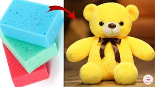 How to make Sponge Teddy BearDIYSponge DollBest out of wasteTeddy bear craftSoft Toy Teddy Bear [upl. by Tnert]