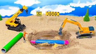 Diy mini construction vehicle rescue mc queen car fallen into pits and repair water pipe [upl. by Zelten]