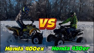 Honda 400ex VS Honda 450er Who will drive more snow￼ [upl. by Mamoun855]