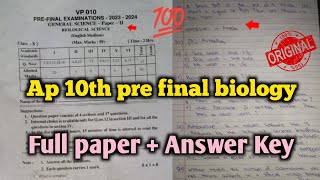 Ap 10th class pre final exam biology question paper 2024 with answers💯10th pre final biology Answer [upl. by Emmanuel]