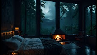 Sitting On The Porch On A Stormy Day Heavy Rain and Fireplace Sounds To Sleep Relax Rest Study [upl. by Wernsman]