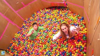 GIANT Ball Pit Balls Box Fort 24 Hours Surprise Mystery Room [upl. by Addia]