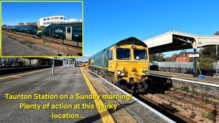 There is plenty of action at Taunton Station in Somerset in just over an hour on a Sunday morning [upl. by Nosnar493]