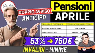 PENSIONI ➜ RITIRO APRILE  ANTICIPO PAGAMENTI PASQUA e AUMENTI X QUESTI PENSIONATI 📈 INVALIDI MINIME [upl. by Forta214]