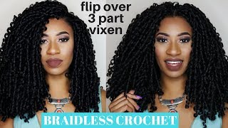 3 part vixen Braidless Crochet Flip Over Method no cornrows no LEAVEOUT ft kima braid soft dreads [upl. by Aicena564]