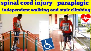 spinal cord injury T11 paraplegic independent walking stairs climbing [upl. by Halley]