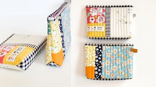 How to make a Quilted Zipper Pouch  Beginner friendly Sewing Bag [upl. by Enitsirt]