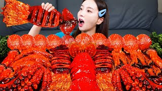 불닭 🦞 랍스터 테일 문어 오징어 팽이버섯 먹방 amp 레시피 Lobster Octopus Enoki mushrooms Seafood Boil Mukbang ASMR Ssoyoung [upl. by Nylyram]