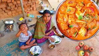 Panner masala panner masala curry cooking and eating santali tribe village cooking rural india [upl. by Yanaj]