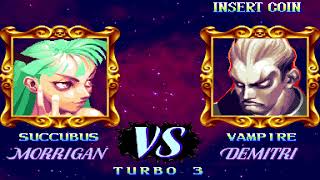 Darkstalkers 1  Morrigan Aensland vs Demitri Maximoff Hard AI Arcade Mode Vampire Night Warriors [upl. by Eniledgam]