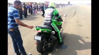 Rickey Gadson breaks record to become fastest man in India with a stock Kawasaki ZX14RR [upl. by Ahseret]