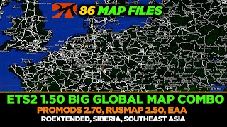 ETS2 150 Global Map Combo  Promods 270 RusMap 250 EAA Map Southeast Asia amp More Setup Guide [upl. by Gombosi]