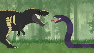 Dinosaurs Cartoons Battles  Tyrannosaurus rex vs Titanoboa  DinoMania [upl. by Nogem]