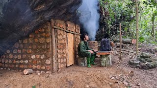 Building Complete Survival Bushcraft Shelter under the giant rock  King Of Satyr [upl. by Ydnerb245]