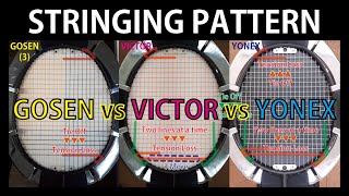 Stringing Pattern  GOSEN vs VICTOR vs YONEX Badminton Racket Stringing [upl. by Kerad]