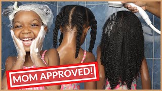 🚿Wash day routine for kids🥰 Shampoo deep condition and moisturize [upl. by Divad]