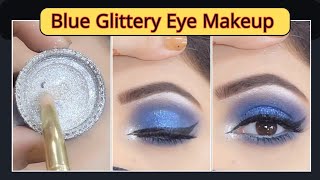 5 MINUTE Easy Blue Glitter Smokey Eyes Tutorial [upl. by Larine]