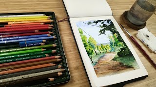 Painting landscapes with watercolour pencils [upl. by Ziwot624]