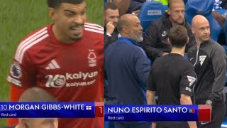 Nottingham Forests Morgan GibbsWhite red card after injured Brightons Pedro [upl. by Htennaj]