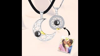 Custom Photo Projection Matching Necklace Personalized Couple Jewelry Nano Engraving Pendant [upl. by Suoivatnod135]