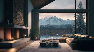 Modern Mountain Chalet  Cozy Fireplace Ambiance with Snow [upl. by Bugbee525]