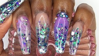 Acrylic Nails Tutorial  Acrylic Nails Infill  How to Encapsulated Nails  Purple Glitter Ombre [upl. by Adon539]