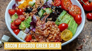 Bacon Avocado Greek Salad Recipe Keto  How To Make Greek Salad With Bacon And Avocado [upl. by Burrows]