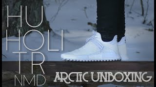 Adidas x Pharrell Williams NMD Hu Trail Holi quotBlank Canvasquot  ARCTIC UNBOXING [upl. by Darce]