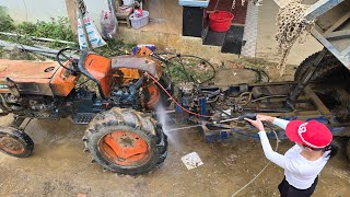 Girl washes old tractor changes bearings restores wheels [upl. by Annodahs]