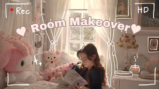 aesthetic room makeover🧸 ♡ coquette  pinterest inspired new bed  painting walls  decor [upl. by Suhcnip893]