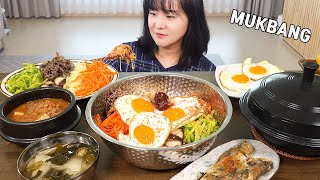 요리 먹방  야채 볶아서 비빔밥 만들었는데 밥이 질게됐어요 ㅠㅠ  소고기 청국장 Korean Bibimbap [upl. by Akihdar]