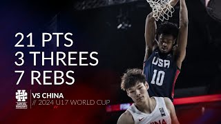 Jalen Haralson 21 pts 3 threes 7 rebs vs China 2024 U17 World Cup [upl. by Rayford]