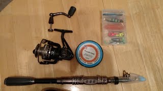 PLUSINNO Telescopic Fishing Rod and Reel Combos Full Kit Review amp Setup [upl. by Emsmus]