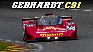 1991 GEBHARDT C91 Group C with Cosworth F1 V8 amp flames [upl. by Leuneb]