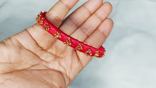 How To Make Designer Slik Thread PearlBangles  DIY  Fancy Side Bangles  bangles [upl. by Hewitt]