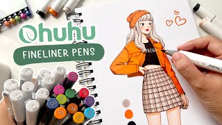 🍘 Draw with me  Marker Art quotFreshquot Process  Ohuhu Fineliner Drawing Pens Review [upl. by Anayia581]