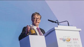 Bill Gates Holds Up Jar of Poop To Talk About New Toilet Technology [upl. by Hsina550]