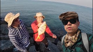 Ep9 STRIKE GIANT TREVALLY  DUBAI FISHING Shore Casting  Bait and Wait [upl. by Romie]