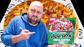 THE GREASIEST PIZZA I HAVE EVER EATEN   New Peperami Triple Topped Pizza  Food Review  GIMMICK [upl. by Derward]