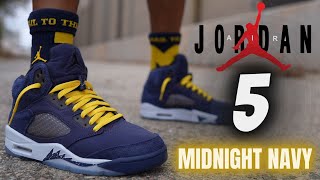 JORDAN 5 MIDNIGHT NAVY DETAILED REVIEW amp ON FEET W LACE SWAPS [upl. by Ameerahs786]