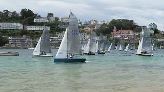 Salcombe Gin Merlin Rocket Week 2024 Monday Afternoon Race Start by Malcolm Mackley [upl. by Wain436]