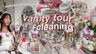 🩰 VANITY TOUR clean with me for 2024 aesthetic makeup amp skincare collection  organization storage [upl. by Rye]