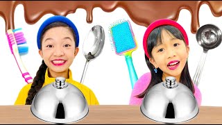 MYSTERY FOOD TOOL CHALLENGE  KAYCEE amp RACHEL in WONDERLAND FAMILY [upl. by Nais293]