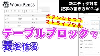 テーブルブロックで表を作る【WordPress新エディタ対応】 記事の書き方vol72 [upl. by Aicatsana]