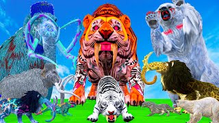 5 Giant Tiger wolf Attacks Mammoth Elephant Chase Cow Buffalo Gorilla Saved By Woolly Mammoth [upl. by Silvester]